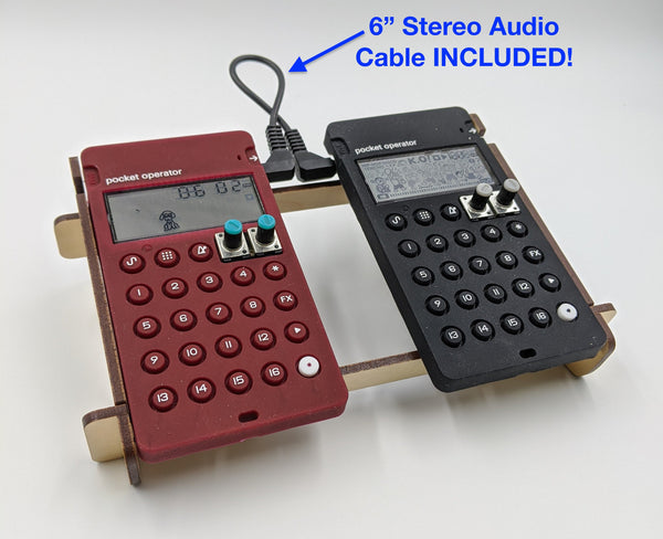 Pocket Operator Double Rack includes Cable - Angled Stand holds any TWO Teenage Engineering PO models - INCLUDES 6" Connector Cable!